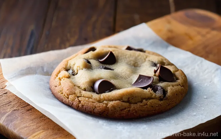 초코과자 제조사별 비교 - **A close-up of a perfectly baked, warm chocolate chip cookie.** The cookie should have a delightful...