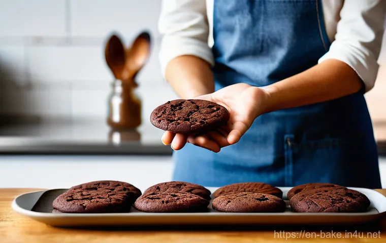초코과자 제조사별 비교 - **A close-up of a perfectly baked, warm chocolate chip cookie.** The cookie should have a delightful...