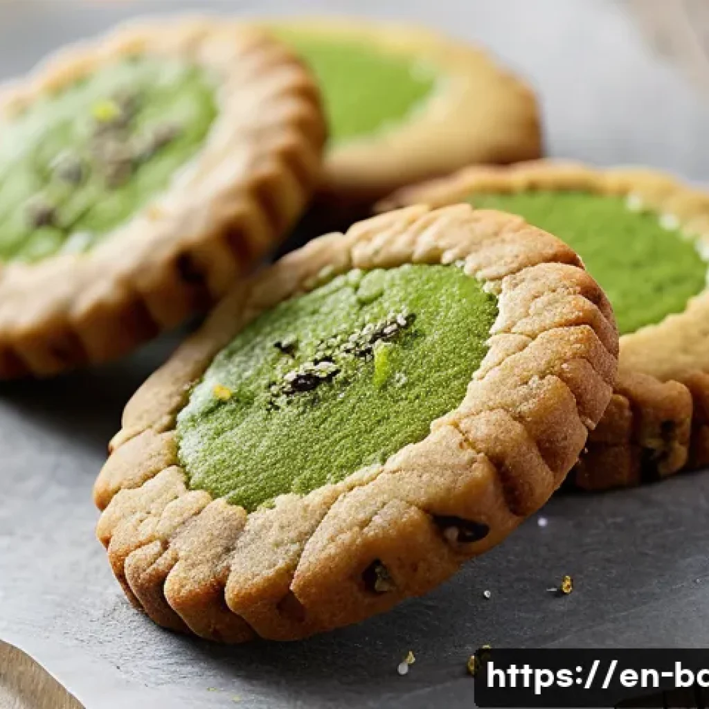 브랜드별 제과 제품 차별화 - A close-up image of an artisanal snack display featuring cookies with a crisp, golden-brown exterior...