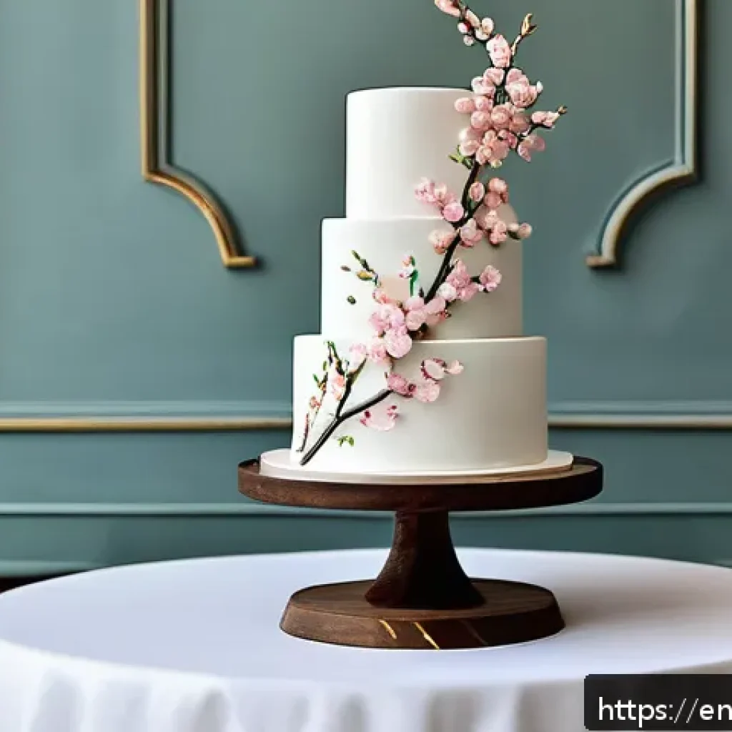 주문형 제과 제품 추천 - A sophisticated custom wedding cake featuring minimalist elegance: smooth white fondant with clean l...