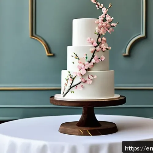 주문형 제과 제품 추천 - A sophisticated custom wedding cake featuring minimalist elegance: smooth white fondant with clean l...