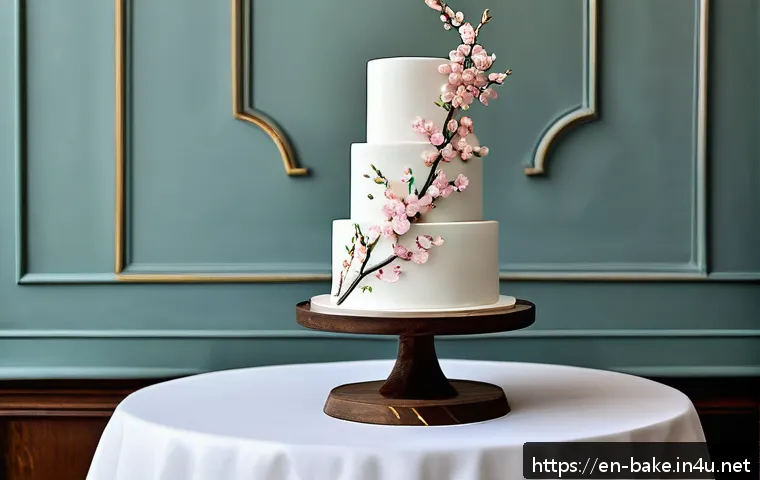 주문형 제과 제품 추천 - A sophisticated custom wedding cake featuring minimalist elegance: smooth white fondant with clean l...